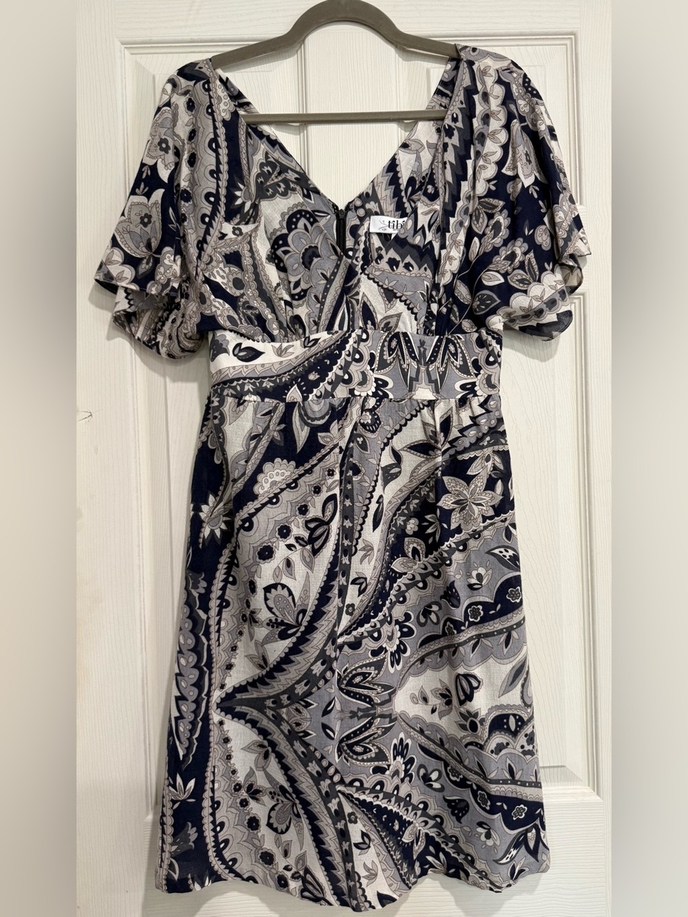 Tibi Navy and White Paisley Midi Dress
